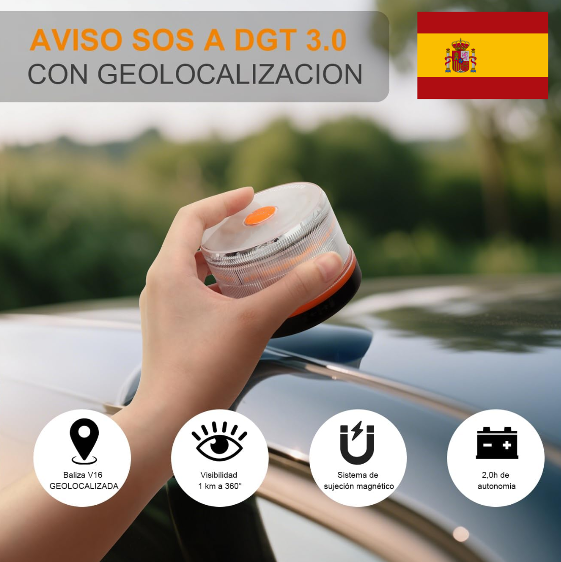⭐Recomendación de la DGT⭐Luz de Emergencia V16 DGT 3.0 – Aprobada 2026, Magnética IP54 – Cumple con la Normativa 2026